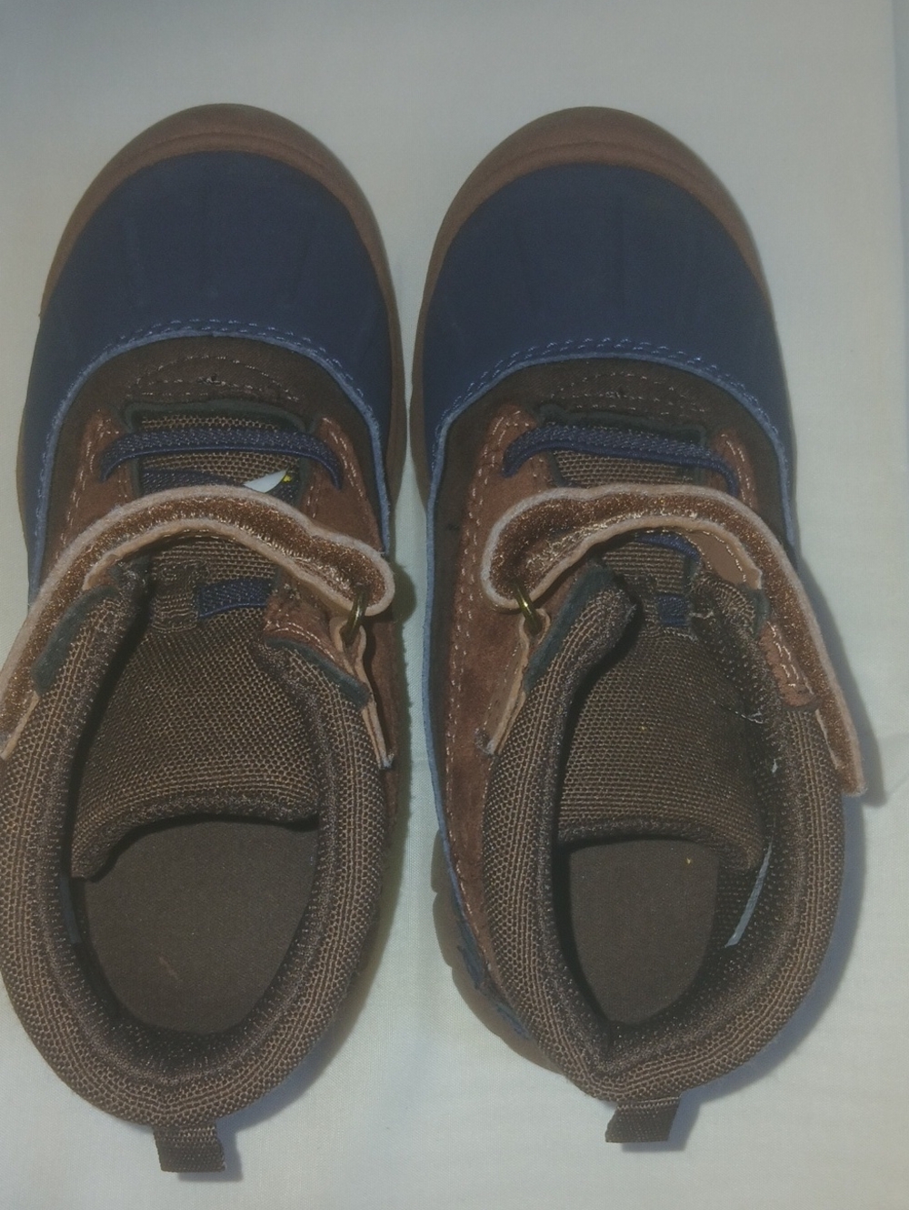 Kids Brown and Navy Trek Boots with Easy Fasten Strap